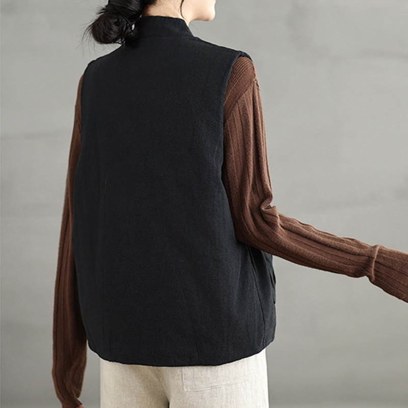 Gilet sans manches en coton uni à lacets et poches pour femme Motif Buddha Stones - image 3