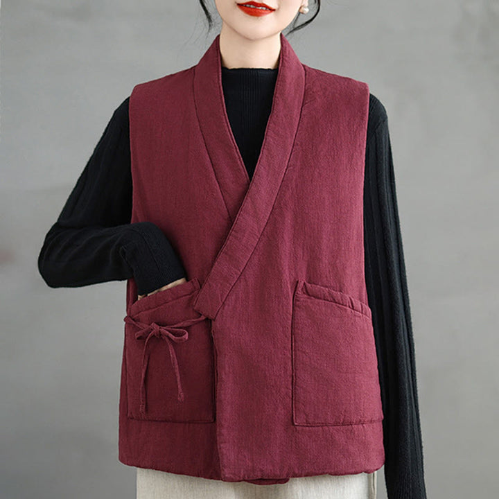 Gilet en coton uni à lacets et poches pour femme Motif Buddha Stones - image 11