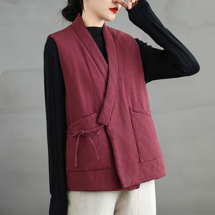 Gilet en coton uni à lacets et poches pour femme Motif Buddha Stones - image 10