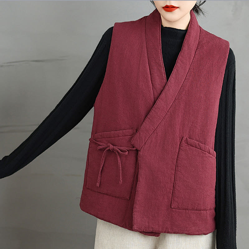 Gilet en coton uni à lacets et poches pour femme Motif Buddha Stones - image 12