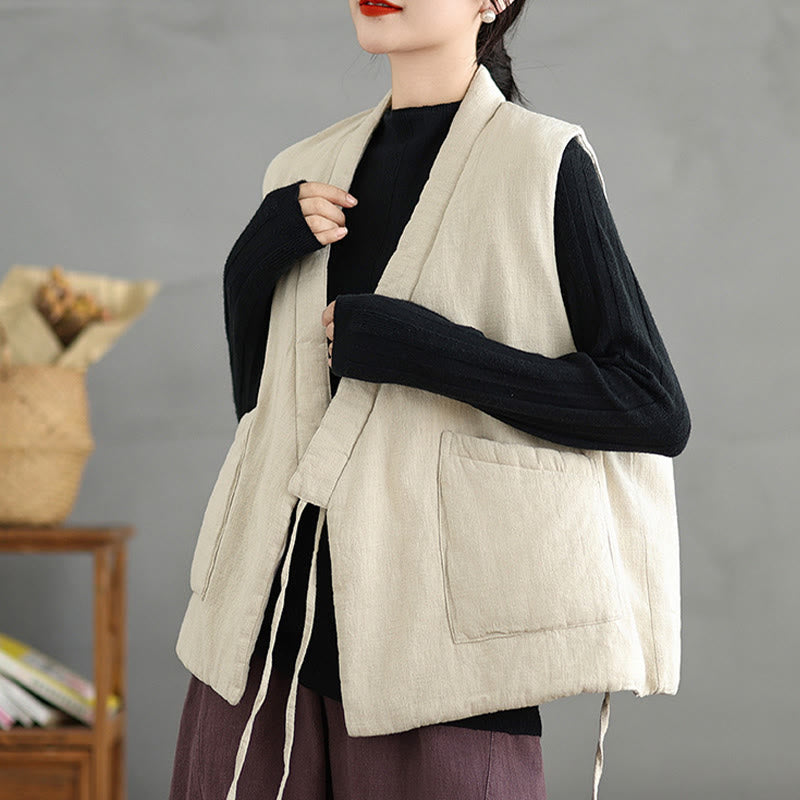 Gilet en coton uni à lacets et poches pour femme Motif Buddha Stones - image 22