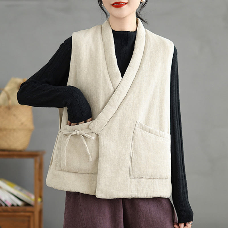 Gilet en coton uni à lacets et poches pour femme Motif Buddha Stones - image 20