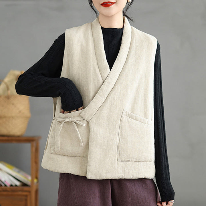 Gilet en coton uni à lacets et poches pour femme Motif Buddha Stones - image 20