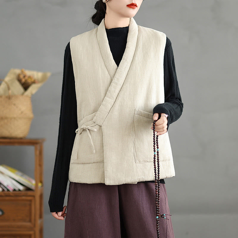Gilet en coton uni à lacets et poches pour femme Motif Buddha Stones - image 19