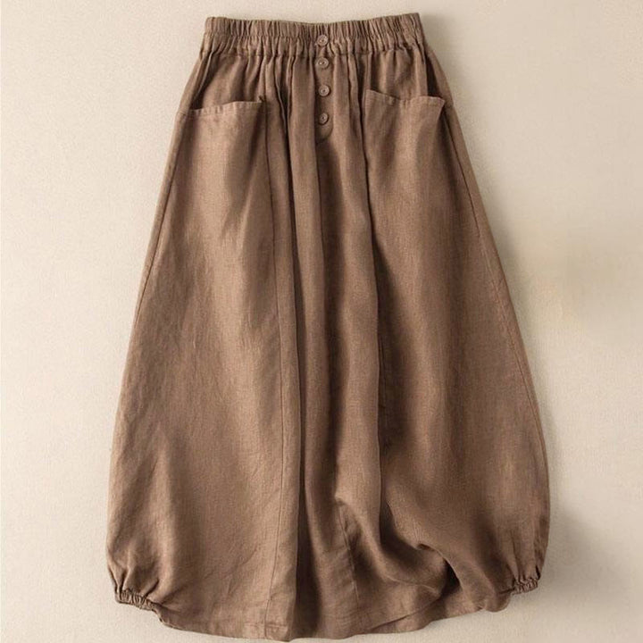 Jupe d'été à boutons et taille élastique pour femme, longueur 7-8, avec poches, style Buddha Stones - image 3