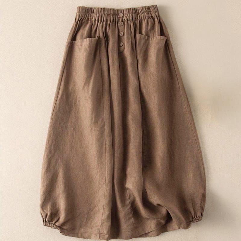 Jupe d'été à boutons et taille élastique pour femme, longueur 7-8, avec poches, style Buddha Stones - image 2