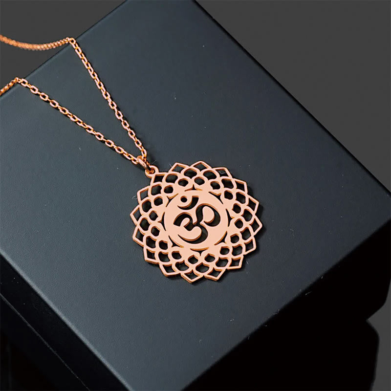 Collier pendentif en acier inoxydable avec Buddha Stones et lotus creux, symbole Om - Or rose - image 15