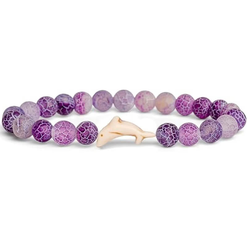 Bracelet Courage en Buddha Stones , Dauphin, Agate Craquelée, Tourmaline - Agate craquelée violette (tour de poignet : 15-18 cm) - image 2