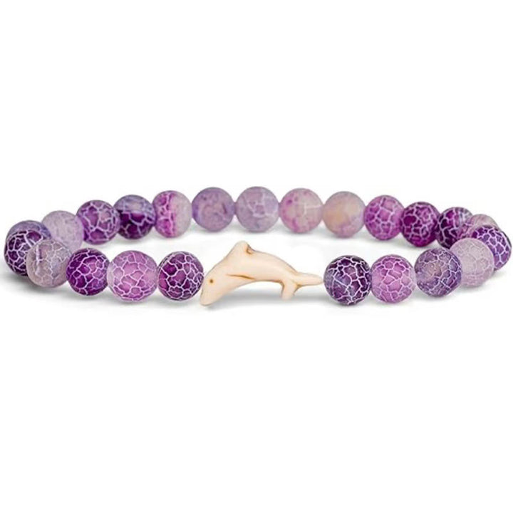 Bracelet Courage en Buddha Stones , Dauphin, Agate Craquelée, Tourmaline - Agate craquelée violette (tour de poignet : 15-18 cm) - image 2