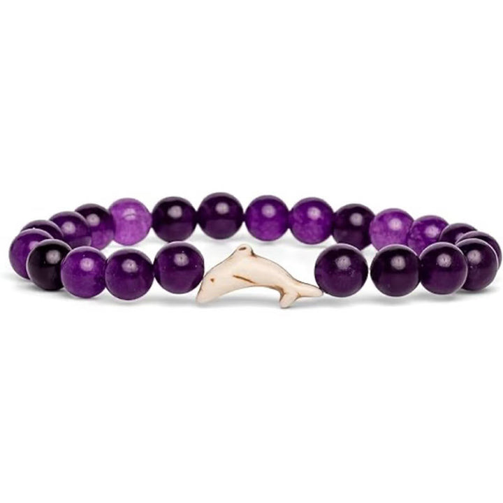 Bracelet Courage en Buddha Stones , Dauphin, Agate Craquelée, Tourmaline - Tourmaline violette (circonférence du poignet : 15-18 cm) - image 4