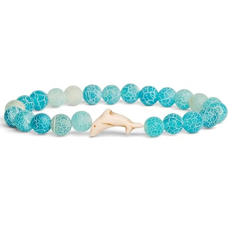 Bracelet Courage en Buddha Stones , Dauphin, Agate Craquelée, Tourmaline - Agate craquelée bleue (tour de poignet : 15-18 cm) - image 1