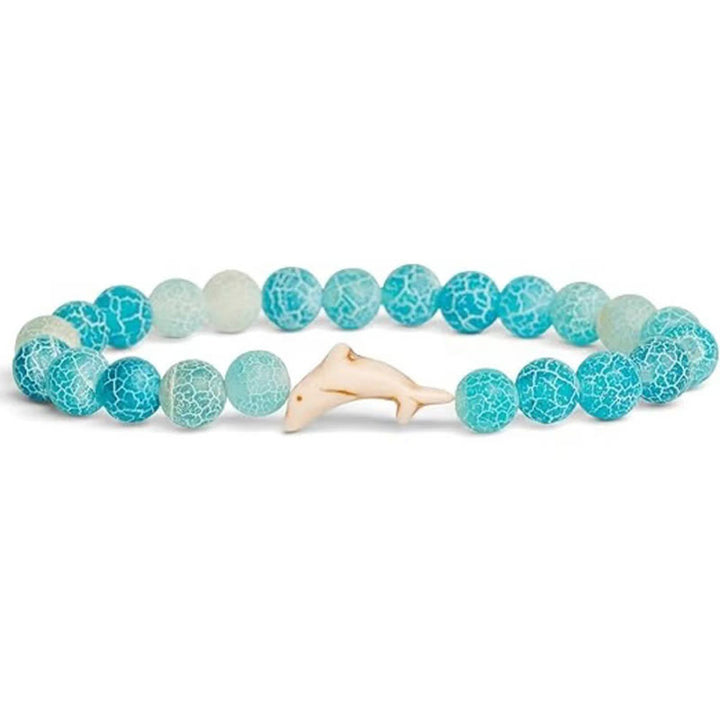 Bracelet Courage en Buddha Stones , Dauphin, Agate Craquelée, Tourmaline - Agate craquelée bleue (tour de poignet : 15-18 cm) - image 1