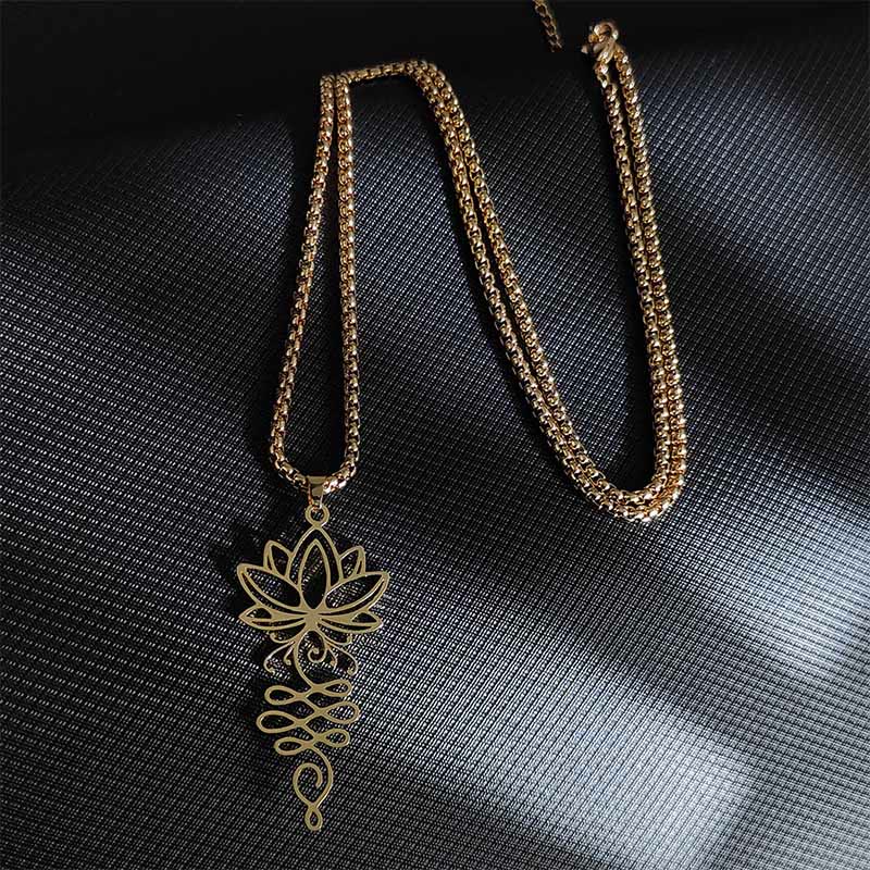Collier pendentif en acier inoxydable avec Buddha Stones et vignes de lotus, symbole des chakras - image 8