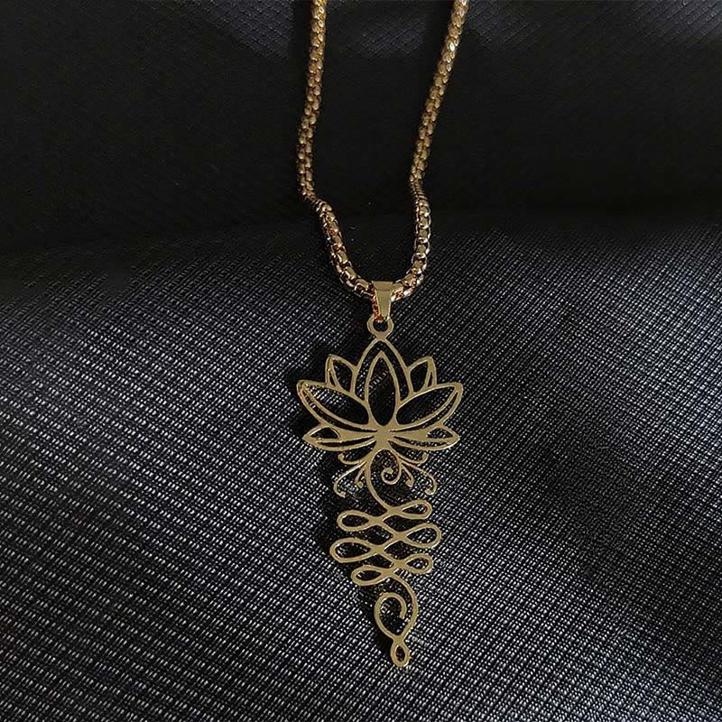 Collier pendentif en acier inoxydable avec Buddha Stones et vignes de lotus, symbole des chakras - Or - image 7