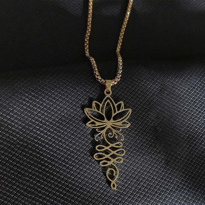Collier pendentif en acier inoxydable avec Buddha Stones et vignes de lotus, symbole des chakras - Or - image 7