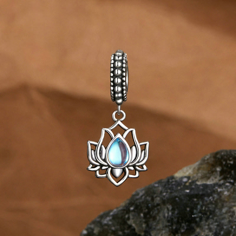 Collier pendentif de guérison en pierre de lune et lotus en argent sterling 925 avec Buddha Stones - Pierre de lune - image 1