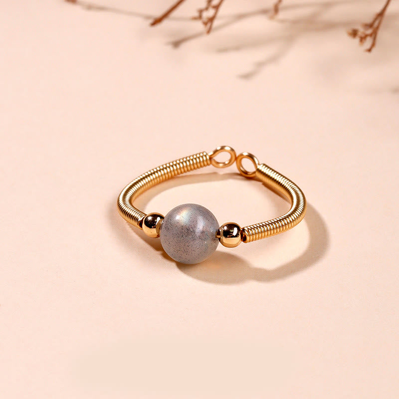 Bague ouverte de guérison en alliage de perles de pierres naturelles de Buddha Stones - Pierre de lune (réglable) - image 14