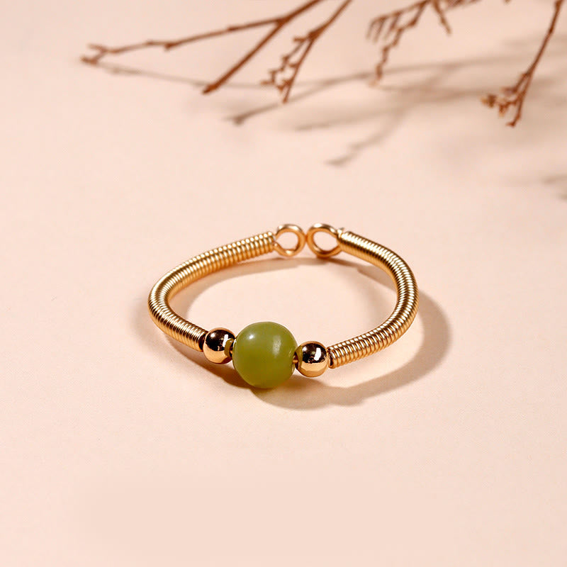 Bague ouverte de guérison en alliage de perles de pierres naturelles de Buddha Stones - Jade (réglable) - image 10