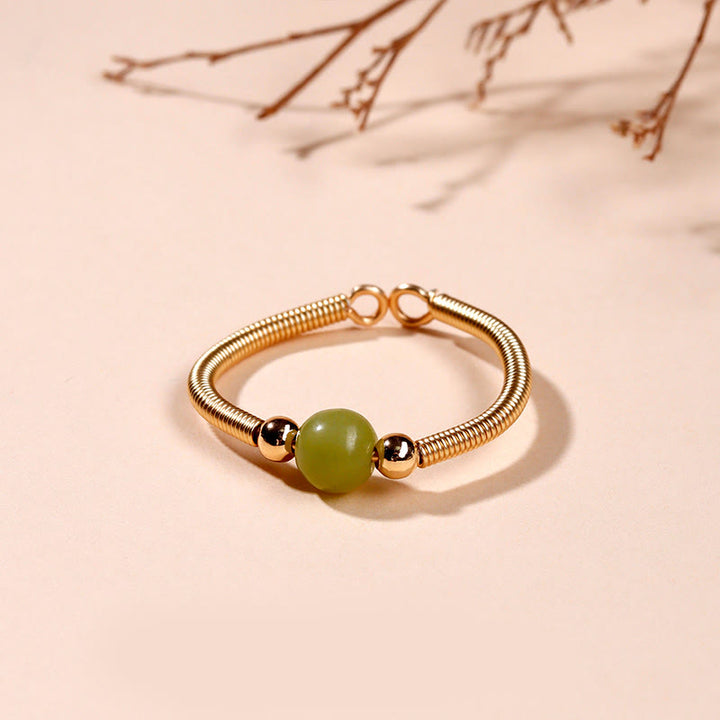 Bague ouverte de guérison en alliage de perles de pierres naturelles de Buddha Stones - Jade (réglable) - image 10