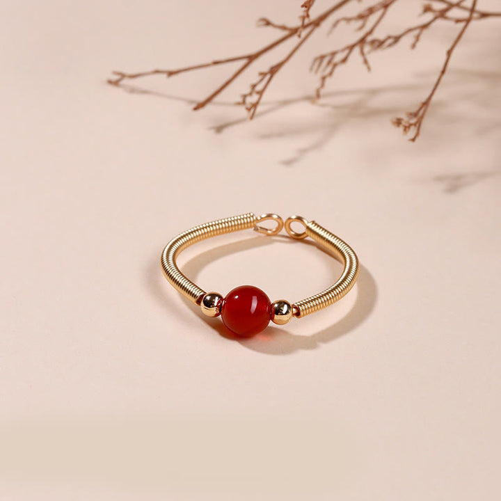 Bague ouverte de guérison en alliage de perles de pierres naturelles de Buddha Stones - Agate rouge (réglable) - image 4