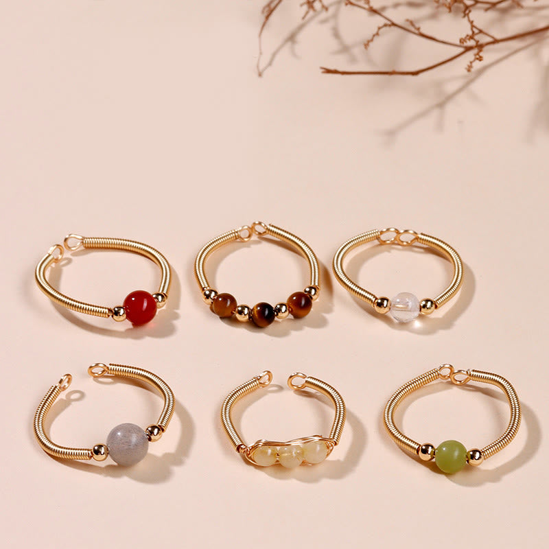 Bague ouverte de guérison en alliage de perles de pierres naturelles de Buddha Stones - image 1
