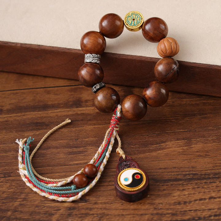 Bracelet porte-bonheur Yin Yang en bois de jujubier frappé par la foudre et Buddha Stones du Tibet - image 2