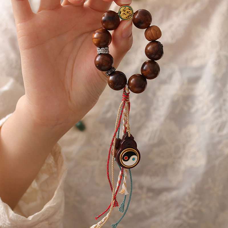 Bracelet porte-bonheur Yin Yang en bois de jujubier frappé par la foudre et Buddha Stones du Tibet - image 4