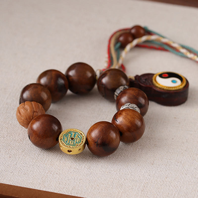 Bracelet porte-bonheur Yin Yang en bois de jujubier frappé par la foudre et Buddha Stones du Tibet - image 3