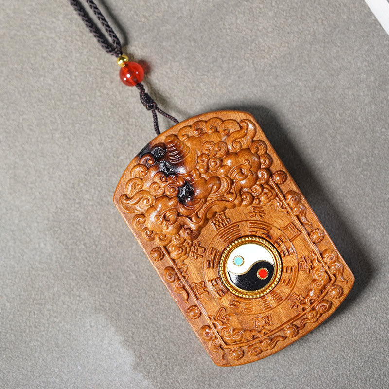 Collier pendentif de protection Bagua en bois de jujubier frappé par la foudre et pierres de Buddha Stones - image 2