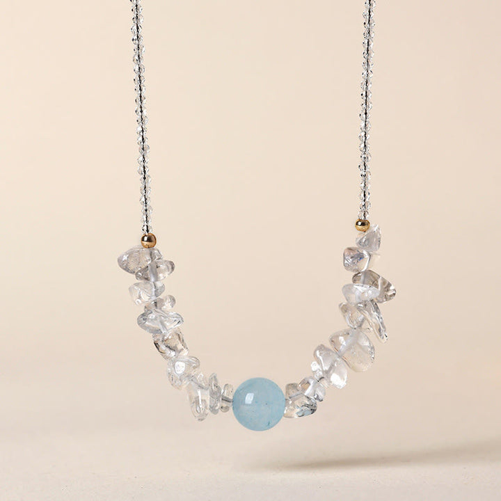 Collier pendentif de guérison en perles d'aigue-marine en cristal blanc irrégulier Buddha Stones - Cristal blanc et aigue-marine - image 1