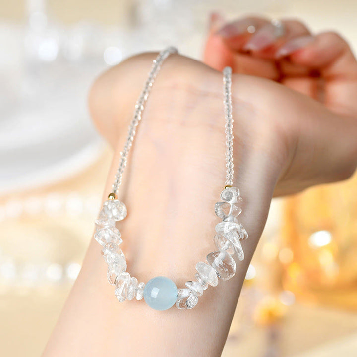 Collier pendentif de guérison en perles d'aigue-marine en cristal blanc irrégulier Buddha Stones - image 4