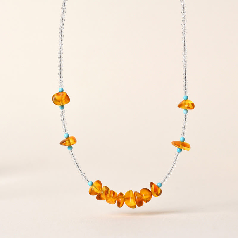 Collier pendentif en Buddha Stones , clarté ambre irrégulière - Cristal blanc et ambre - image 1