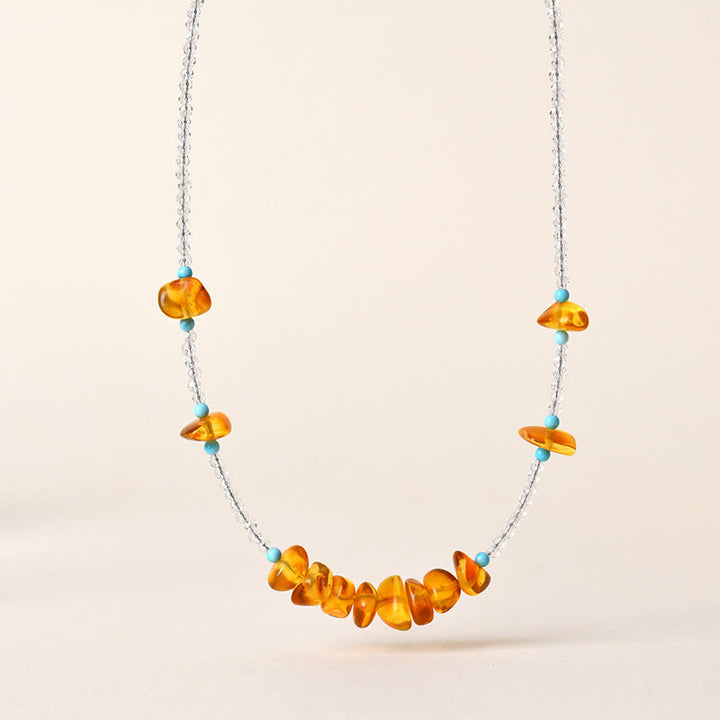 Collier pendentif en Buddha Stones , clarté ambre irrégulière - Cristal blanc et ambre - image 1
