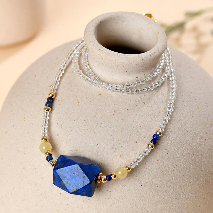 Collier pendentif de méditation et de guérison en cristal blanc lazurite de Buddha Stones - Cristal blanc et lazurite - image 1