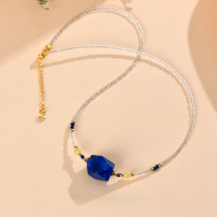 Collier pendentif de méditation et de guérison en cristal blanc de lazurite et lapis-lazuli, Buddha Stones - image 2