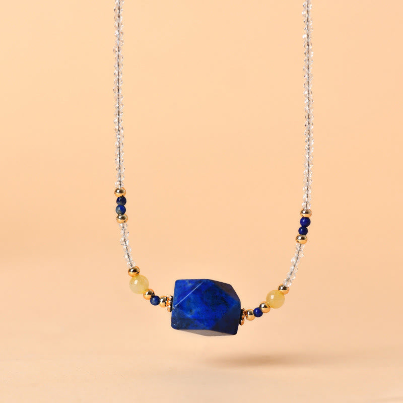 Collier pendentif de méditation et de guérison en cristal blanc de lazurite et lapis-lazuli, Buddha Stones - image 1