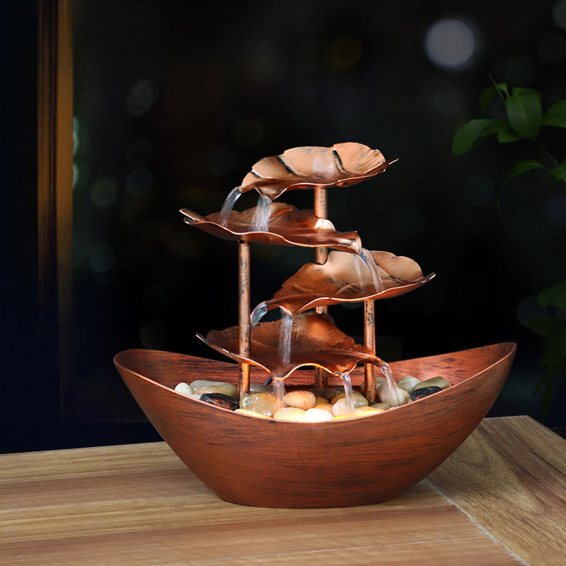 Fontaine cascade en forme de feuille de lotus , Buddha Stones, ornements de table avec lumière LED, décoration de bureau pour la maison - Marron (version métal) - image 20
