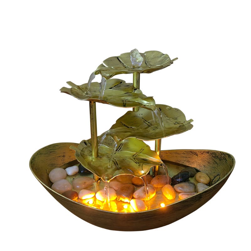 Fontaine cascade en forme de feuille de lotus , Buddha Stones, ornements de table avec lumière LED, décoration de bureau pour la maison - image 28