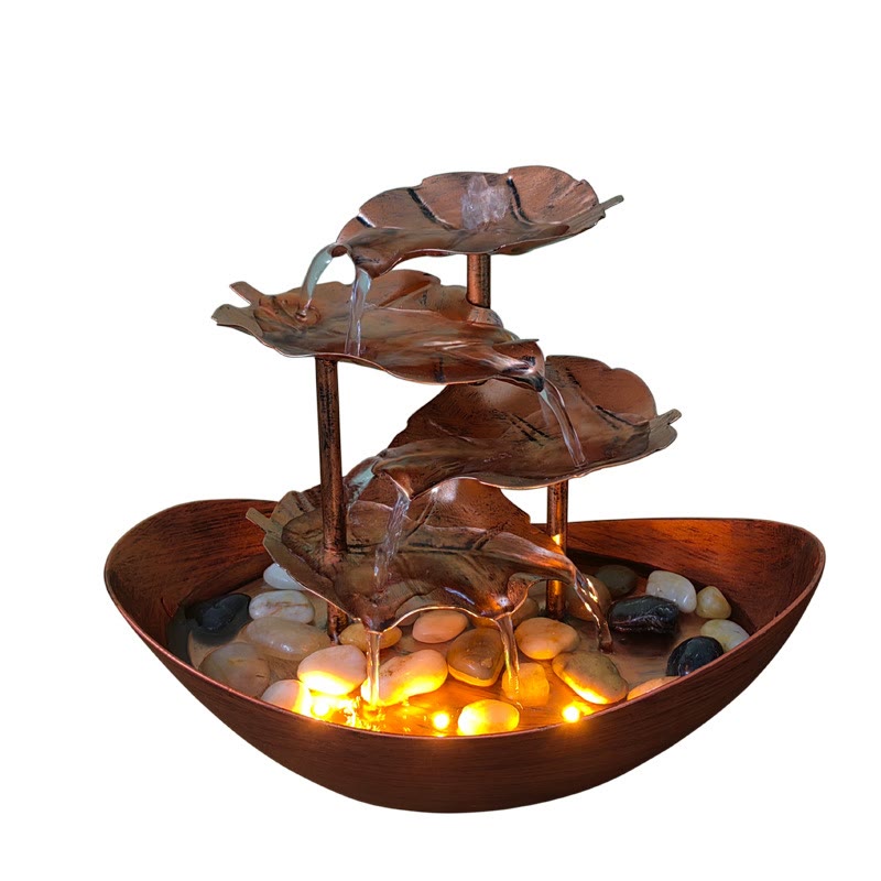 Fontaine cascade en forme de feuille de lotus , Buddha Stones, ornements de table avec lumière LED, décoration de bureau pour la maison - image 23