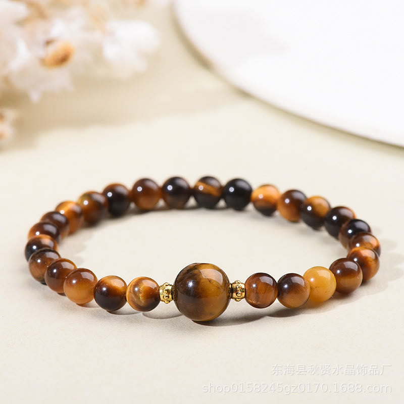 Bracelet de Buddha Stones courageuses en obsidienne noire et œil de tigre - Œil de tigre - 6 mm - image 2