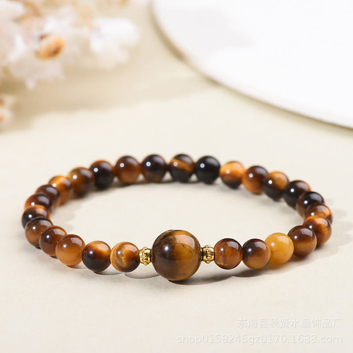 Bracelet de Buddha Stones courageuses en obsidienne noire et œil de tigre - Œil de tigre - 6 mm - image 2