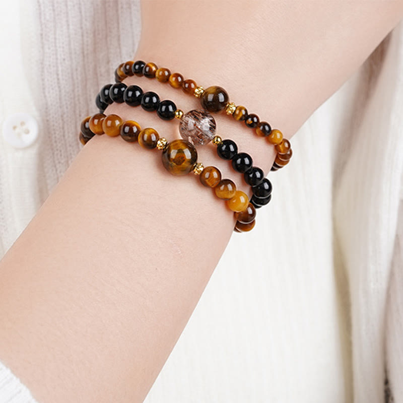 Bracelet de Buddha Stones courageuses en obsidienne noire et œil de tigre - image 11