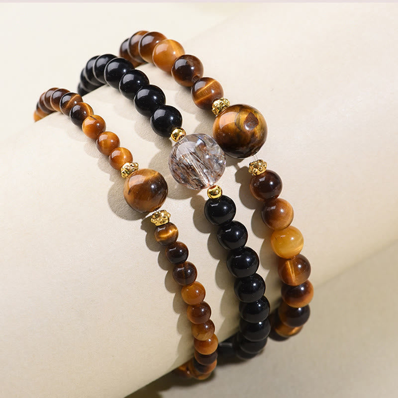 Bracelet de Buddha Stones courageuses en obsidienne noire et œil de tigre - image 10