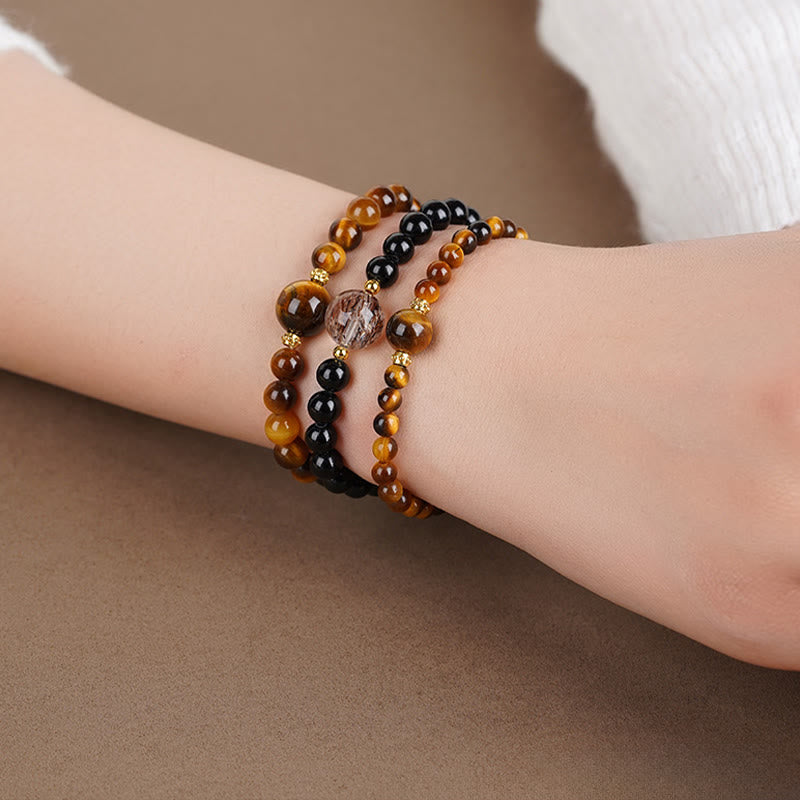 Bracelet de Buddha Stones courageuses en obsidienne noire et œil de tigre - image 5