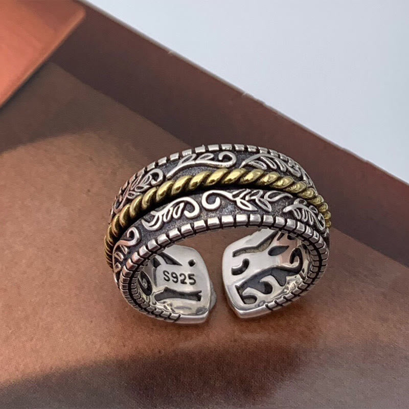 Bague énergétique porte-bonheur en cuivre Buddha Stones et motif floral de la dynastie Tang - image 2