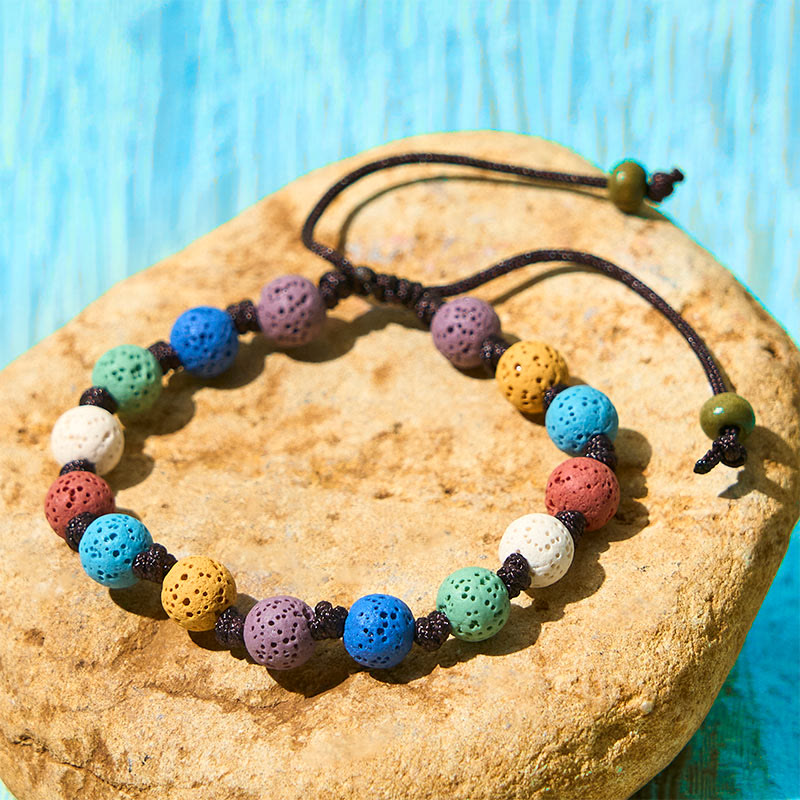 Bracelet de soutien en pierre de lave colorée Buddha Stones - Perles colorées (tour de poignet : 15-22 cm) - image 1