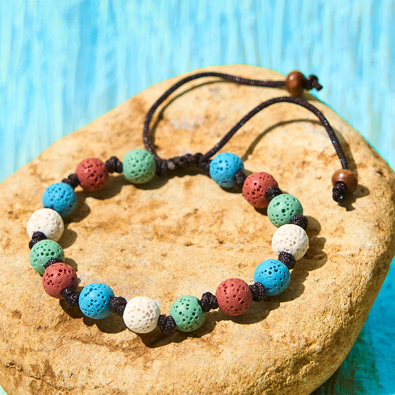 Bracelet de soutien en pierre de lave colorée Buddha Stones - Perles vertes, rouges, bleues et blanches (tour de poignet : 15-22 cm) - image 11