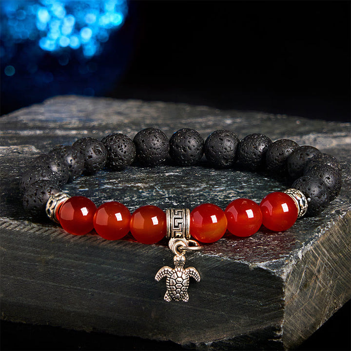 Bracelet de guérison en perles de cristal de lave noires Buddha Stones à motifs animaux - Motif tortue (tour de poignet : 15-17 cm) - image 14