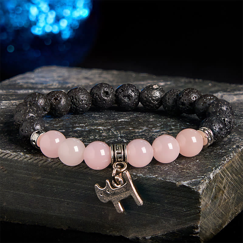 Bracelet de guérison en perles de cristal de lave noires Buddha Stones à motifs animaux - Motif chat (tour de poignet : 15-17 cm) - image 26