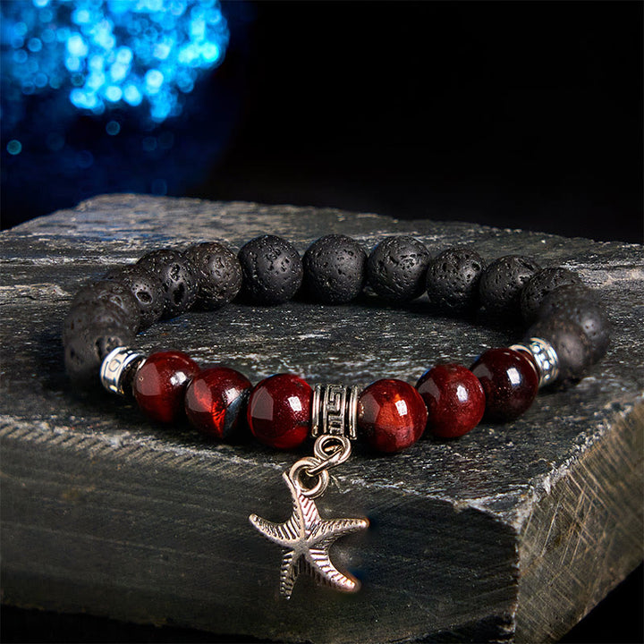 Bracelet de guérison en perles de cristal de lave noires Buddha Stones à motifs animaux - Motif étoile de mer (tour de poignet : 15-17 cm) - image 20